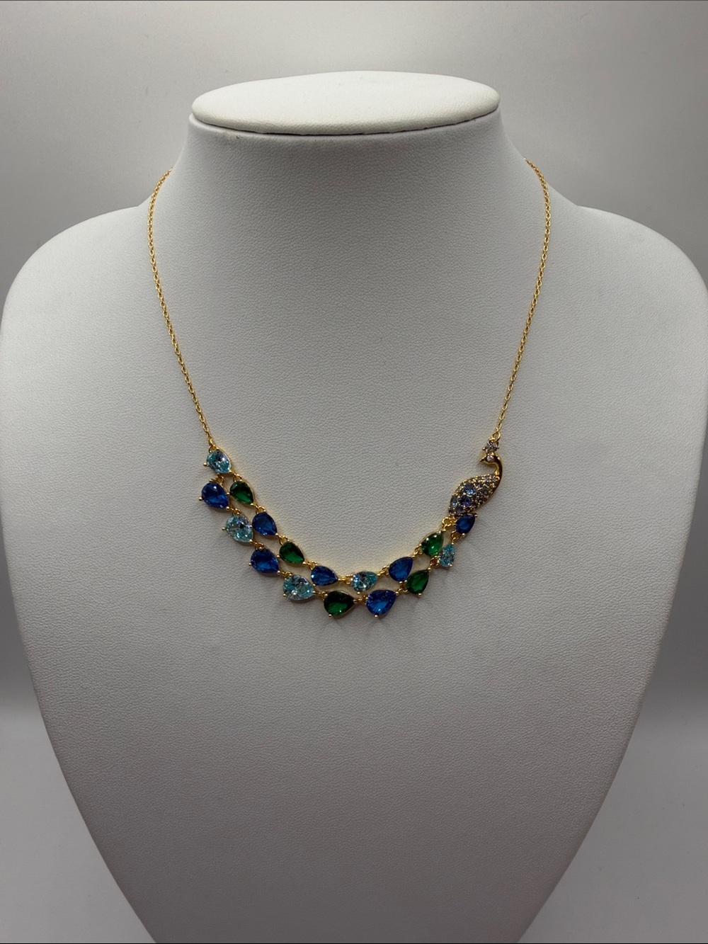 052. Kate Spade Gold-Tone Blue & Green Teardrop Crystal Necklace 16” - 19” - Picture 2 of 5